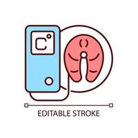 voedsel thermische analyse rgb kleur icoon. producteigenschappen monitoring onder temperatuur. smeltbereik en gedragsdetectie. geïsoleerde vectorillustratie. eenvoudige gevulde lijntekening. bewerkbare streek vector