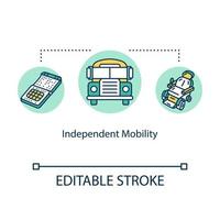 onafhankelijk mobiliteitsconcept icoon. vervoer voertuigen voor ongeldig. inclusief milieu idee dunne lijn illustratie. vector geïsoleerde omtrek rgb kleur tekening. bewerkbare streek