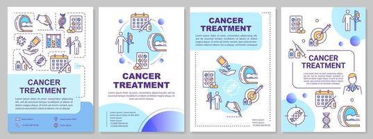 brochure sjabloon voor kankerbehandeling. chemotherapie. flyer, boekje, folder afdrukken, omslagontwerp met lineaire pictogrammen. oncologische medicamenteuze therapie. vectorlay-outs voor tijdschriften, rapporten, reclameposters vector