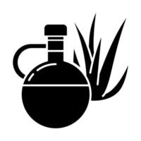 olie zwart glyph-pictogram. plantaardige essentie voor huidverzorging. aloë vera sap. geneeskrachtig kruid. natuurlijke huidverzorging. biologische antioxidant. silhouet symbool op witte ruimte. vector geïsoleerde illustratie