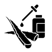 gezichtsserum zwart glyph-pictogram. plantaardige vloeistof. geneeskrachtig botanisch sap. aloë vera-extract. essentiële olie. gezonde huidverzorging. silhouet symbool op witte ruimte. vector geïsoleerde illustratie