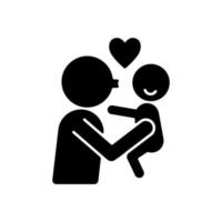 kussend kind op wang zwart glyph-pictogram. genegenheid tonen. uiting geven aan de liefde van de ouders voor de baby. familie relatie. emotionele band. silhouet symbool op witte ruimte. vector geïsoleerde illustratie