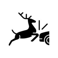 botsing met dieren zwart glyph-pictogram. botsing met dieren in het wild en vee op de rijbaan. situatie met dieren in de buurt van snelwegen. silhouet symbool op witte ruimte. vector geïsoleerde illustratie