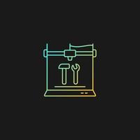 3D-geprint gereedschap verloop vector pictogram voor donker thema. volledig gemonteerd model. additieve productietechnologie. dunne lijn kleur symbool. moderne stijlpictogram. vector geïsoleerde overzichtstekening