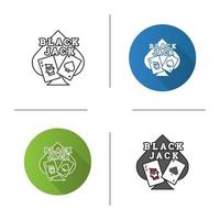 blackjack-pictogram. plat ontwerp, lineaire en kleurstijlen. kaartspel. eenentwintig. casino. geïsoleerde vectorillustraties vector
