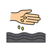 hand zaaien zaden kleur icoon. landbouw. geïsoleerde vectorillustratie vector