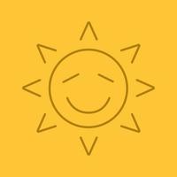 gelukkige zon glimlach lineaire pictogram. dunne lijn overzichtssymbolen op kleur achtergrond. smiley zonnegezicht met gesloten ogen. emoticon vectorillustratie vector