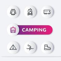camping lijn vector iconen set