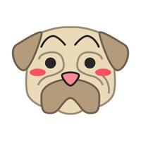 pug schattig kawaii vector karakter. hond met verstilde snuit. gespoeld dier met open mond. grappige emoji, sticker, emoticon. verlegen huishondje. geïsoleerde cartoon kleur illustratie