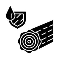 waterdicht houten glyph-pictogram. duurzaam waterbestendig log. weerbestendig gebouw, bouwmateriaal. waterdichtmakend, hydrofoob hout. silhouet symbool. negatieve ruimte. vector geïsoleerde illustratie