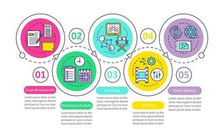 videoproductie, film maken vector infographic sjabloon. zakelijke presentatie ontwerpelementen. datavisualisatie met 6 stappen en opties. proces tijdlijn grafiek. workflowlay-out met lineaire pictogrammen