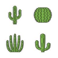 wilde cactus kleur pictogrammen instellen. vetplanten. cactussen collectie. saguaro, orgelpijp, Mexicaanse reus en vatcactussen. geïsoleerde vectorillustraties vector