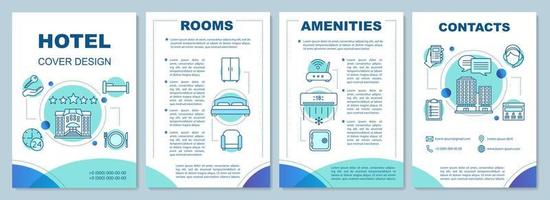 hotel informatie brochure sjabloon lay-out. kamer opties, service. appartement, accommodatie. flyer, boekje, folder print ontwerp met lineaire pictogrammen. vectorpaginalay-outs voor tijdschriften, rapporten, posters vector