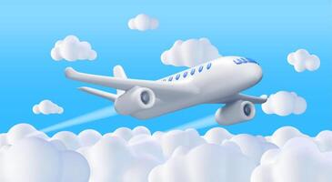 3d wit realistisch vliegtuig in wolken. geven passagier of reclame Jet icoon. tijd voor reizen concept. op reis reservering agentschap en luchtvaartmaatschappijen. vakantie vakantie. vector illustratie