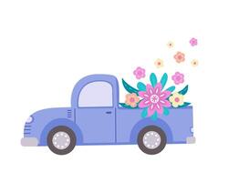 oppakken vrachtauto met bloemen. illustratie voor afdrukken, achtergronden, covers en verpakking. beeld kan worden gebruikt voor groet kaarten, affiches, stickers en textiel. geïsoleerd Aan wit achtergrond. vector