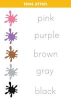 traceren namen van kleuren met verf klodders. schrijven oefening. vector