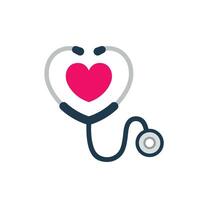 medisch stethoscoop met hart icoon. Gezondheid zorg en geneeskunde arbeider symbool, vector illustratie.