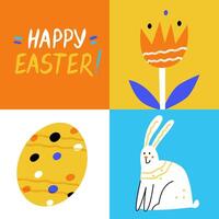 gelukkig Pasen poster met tekening belettering vector