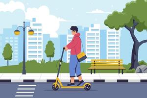 mensen rijden scooter Aan de modern stad straat vector illustratie