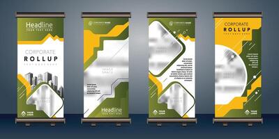 rollen omhoog banners sjabloon met bedrijf presentatie ontwerp sjabloon vector