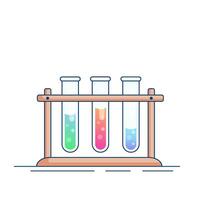 glas chemisch buizen met reagens in een rek. modern vlak ontwerp voor chemie, biotechnologie, biologie vector