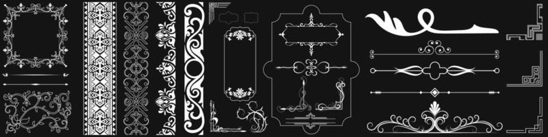 wit wijnoogst reeks bestaande van decoratief papier kozijnen. scrollen tekst dozen en bloemen borders gebruik makend van een lijn ontwerp met een vintage-stijl hoek tapijtwerk grens. vector