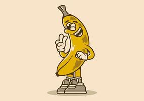 schattig mascotte karakter van een banaan met hand- vormen vrede symbool vector