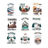 avontuur, kamperen, reizen typografie t-shirt ontwerp vector set