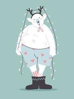 kerst hand getekende illustratie met grappige ijsbeer in cartoon stijl. vector
