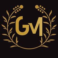 gm brief branding logo ontwerp met een blad vector