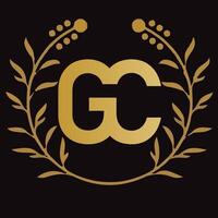 gc brief branding logo ontwerp met een blad vector