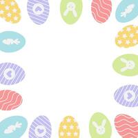 gelukkig Pasen groet kaart met kleurrijk eieren in pastel kleuren voor spandoeken, voor bruiloft uitnodigingen en voor Gefeliciteerd Aan voorjaar en Pasen vector