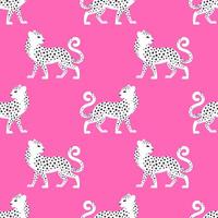 modern naadloos patroon met wit gevlekte luipaarden Aan een roze achtergrond voor textiel, kleding stof, behang, inpakken. vector