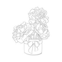 een gedetailleerd tekening van een vaas gevulde met bloeiend pioenrozen. de bloemen zijn ingewikkeld hand geschilderd, toevoegen een realistisch tintje naar de artwork vector