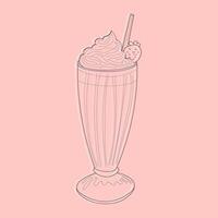 een tekening van een milkshake met een rietje, hand geschilderd met zorg en aandacht naar detail. de tekening vangt de essence van een verfrissend drinken klaar naar worden genoten vector