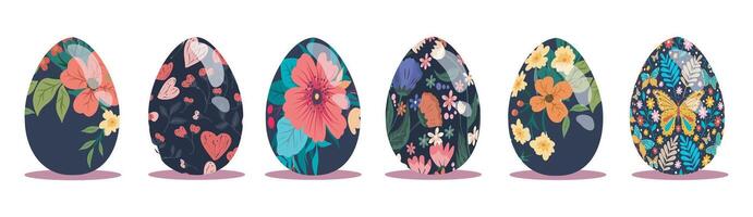 vector gelukkig Pasen eieren decoratief reeks van helder Pasen eieren Pasen eieren met bloemen ornament patroon