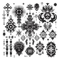 vector groot reeks van verschillend zwart schetsen silhouetten patronen tekening schetsen voor tatoeëren vector vlak