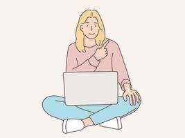 vrouw zittend werken met laptop vector illustratie