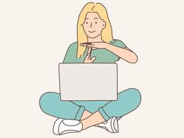 vrouw zittend werken met laptop vector illustratie