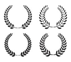 reeks zwart silhouet circulaire winnaar laurier foliate vector, embleem bloemen Grieks Afdeling vlak stijl. tarwe en eik kransen beeltenis een prijs, prestatie, heraldiek, adel Aan wit achtergrond. vector