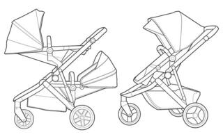 bundelen reeks van schets vector baby wandelwagen geïsoleerd Aan wit achtergrond. vector illustratie van een schetsen stijl.