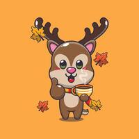 schattig hert met koffie in herfst seizoen. vector