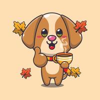 schattig hond met koffie in herfst seizoen. vector