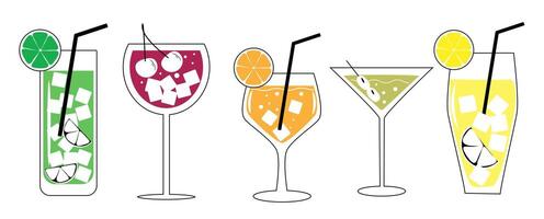 een reeks van cocktails en drankjes in verschillend bril volgens naar de menu. alcoholisch drankjes. vector illustratie.