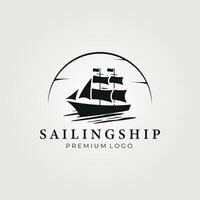 het zeilen schip silhouet logo wijnoogst vector illustratie sjabloon icoon, elegant marinier boot teken of symbool voor bedrijf