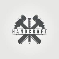 hamer en staal nagel logo wijnoogst vector illustratie ontwerp, handgemaakt logo ontwerp