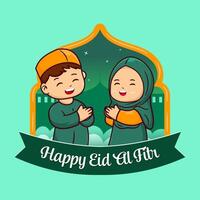 vector illustratie van moslim kinderen vieren eid al-fitr