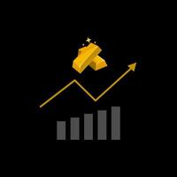 goud prijs stijgende lijn omhoog of bullish markt. goud investering met opwaartse trend grafiek. goud waarde in globaal recessie crisis. vector