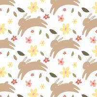 Pasen naadloos patroon met schattig konijntjes, bladeren, bloemen. Pasen konijntjes, bloemen achtergrond. vector illustratie.
