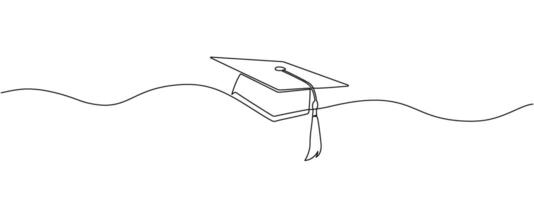 doorlopend single lijn diploma uitreiking pet patroon. single lijn getrokken academisch diploma uitreiking hoed icoon. vector illustratie